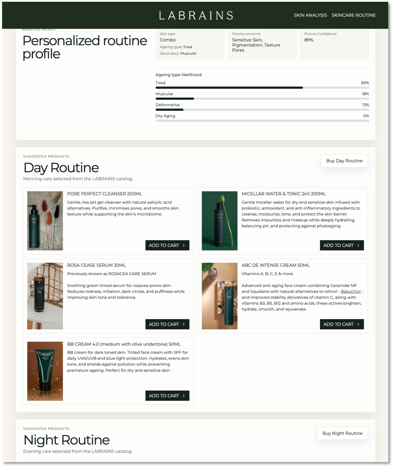 LABRAINS practical AI skin analysis app interface